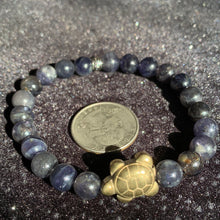 Load image into Gallery viewer, Pyrite Turtle Charm 8mm Bracelet- Many Materials and Prices!