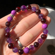 Load image into Gallery viewer, 8mm Garnet/Phosphederite/Amethyst 7.5" Bracelet