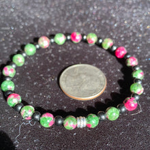 Load image into Gallery viewer, 6mm Ruby Zoisite with 4mm Black Spinel Bracelet 7.5"