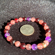 Load image into Gallery viewer, 8mm Garnet/Strawberry Quartz/Amethyst Bracelet 7.5"