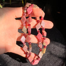Load image into Gallery viewer, 10" AA Rhodonite Rhombus Bead with Faceted Garnets Necklace w/Bracelet (2 Piece set)