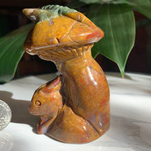Load image into Gallery viewer, 3.4" Colorful River Jasper Mushroom Carving with Rabbit and Dragonfly 276 grams