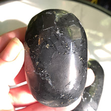 Load image into Gallery viewer, HQ Shungite Palmstone with Pyrite Flecks