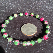 Load image into Gallery viewer, 6mm Ruby Zoisite with 4mm Black Spinel Bracelet 7.5"