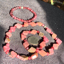 Load image into Gallery viewer, 10" AA Rhodonite Rhombus Bead with Faceted Garnets Necklace w/Bracelet (2 Piece set)