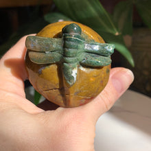 Load image into Gallery viewer, 3.4" Colorful River Jasper Mushroom Carving with Rabbit and Dragonfly 276 grams