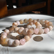 Load image into Gallery viewer, Chunky Colorful Flower Agate Bracelet with Rose Quartz Heart-2 sizes to choose from!