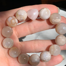 Load image into Gallery viewer, Chunky Colorful Flower Agate Bracelet with Rose Quartz Heart-2 sizes to choose from!