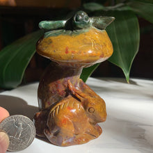Load image into Gallery viewer, 3.4" Colorful River Jasper Mushroom Carving with Rabbit and Dragonfly 276 grams