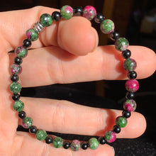 Load image into Gallery viewer, 6mm Ruby Zoisite with 4mm Black Spinel Bracelet 7.5"