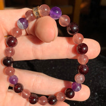 Load image into Gallery viewer, 8mm Garnet/Strawberry Quartz/Amethyst Bracelet 7.5"