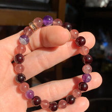 Load image into Gallery viewer, 8mm Garnet/Strawberry Quartz/Amethyst Bracelet 7.5"