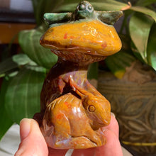 Load image into Gallery viewer, 3.4" Colorful River Jasper Mushroom Carving with Rabbit and Dragonfly 276 grams