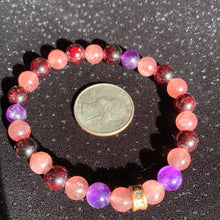 Load image into Gallery viewer, 8mm Garnet/Strawberry Quartz/Amethyst Bracelet 7.5"