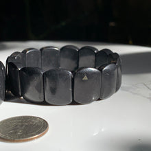 Load image into Gallery viewer, 20mm Flat Squoval HQ Shungite Bracelet with Pyrite flecks🖤