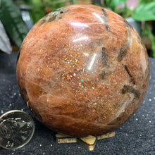 Load image into Gallery viewer, 3" AA Confetti Sunstone Sphere 606 grams