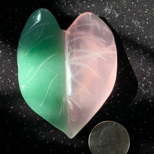 Load image into Gallery viewer, 3" Half Rose Quartz Half Green Aventurine Leaf carving (PPP leaf)