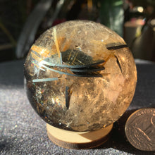 Load image into Gallery viewer, 2.3" Tricolor Rutile Smokey Quartz Sphere 312 grams