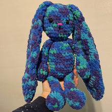 Load image into Gallery viewer, Crocheted Amigurumi Blue/Green/Purple Floppy Bunny 15.5”
