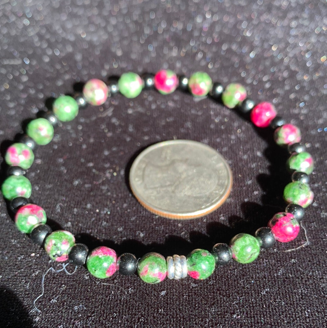 6mm Ruby Zoisite with 4mm Black Spinel Bracelet 7.5