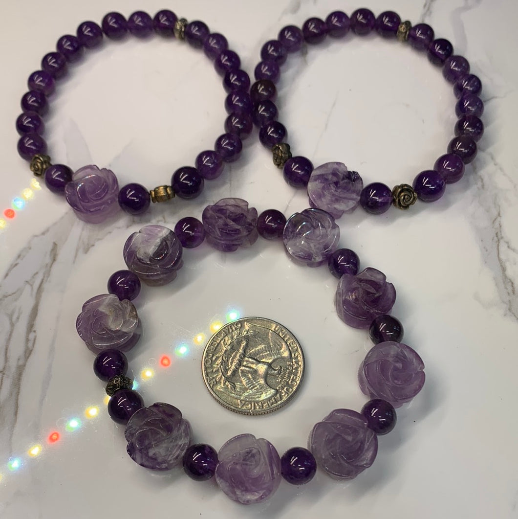 Amethyst Carved Rose Bracelet 7.5