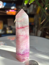 Load image into Gallery viewer, 4” Pink Fluorite Tower *slightly imperfect tip* 164grams
