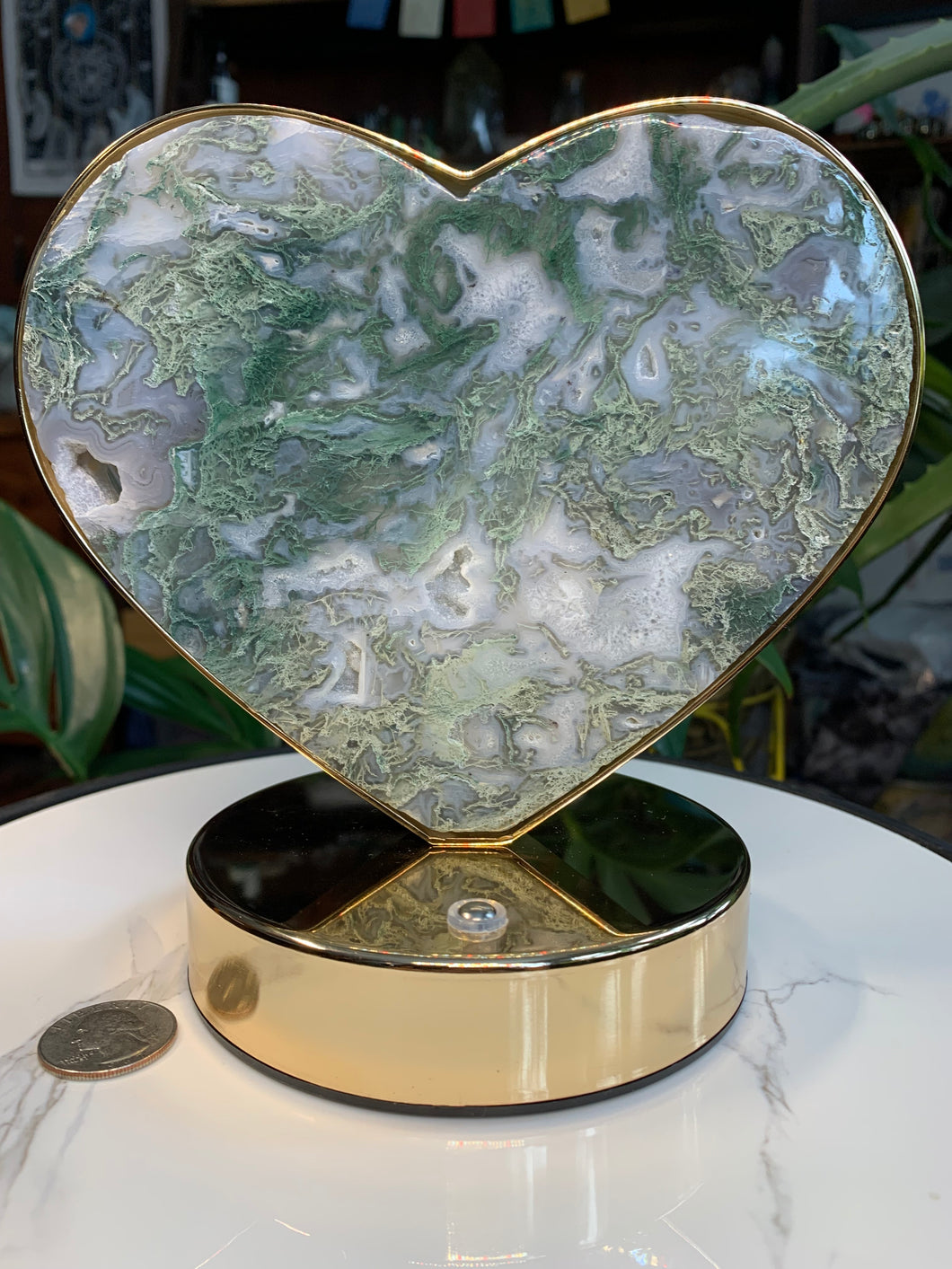 6.75” Moss Agate Heart Crystal Touch Lamp