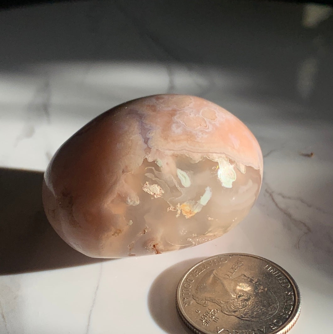 Pink Flower Agate Palm 1.8” x 1.5” 78 grams