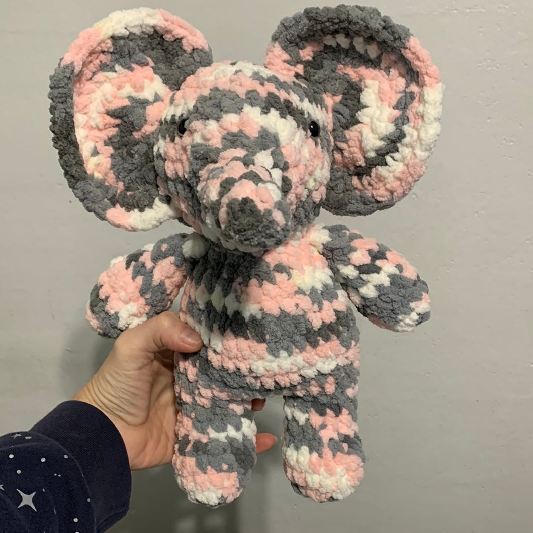 Crocheted Amigurumi Pink Camo Elephant 12.5”