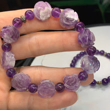 Load image into Gallery viewer, Amethyst Carved Rose Bracelet 7.5&quot;- 2 Styles to choose from!
