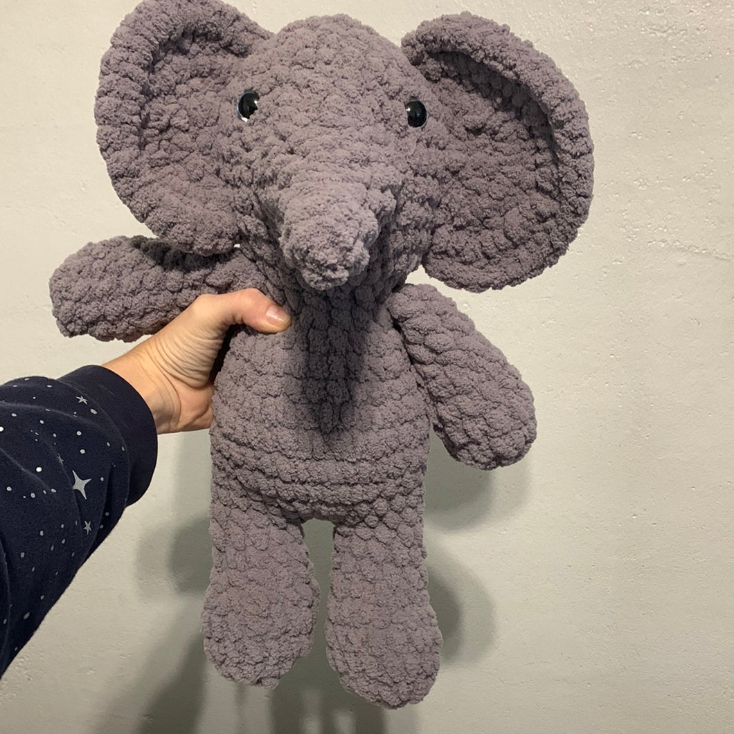 Crocheted Amigurumi Grey Elephant 16”