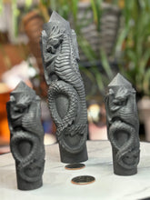 Load image into Gallery viewer, Amazing Shungite Tower with Intricate Dragon Carving
