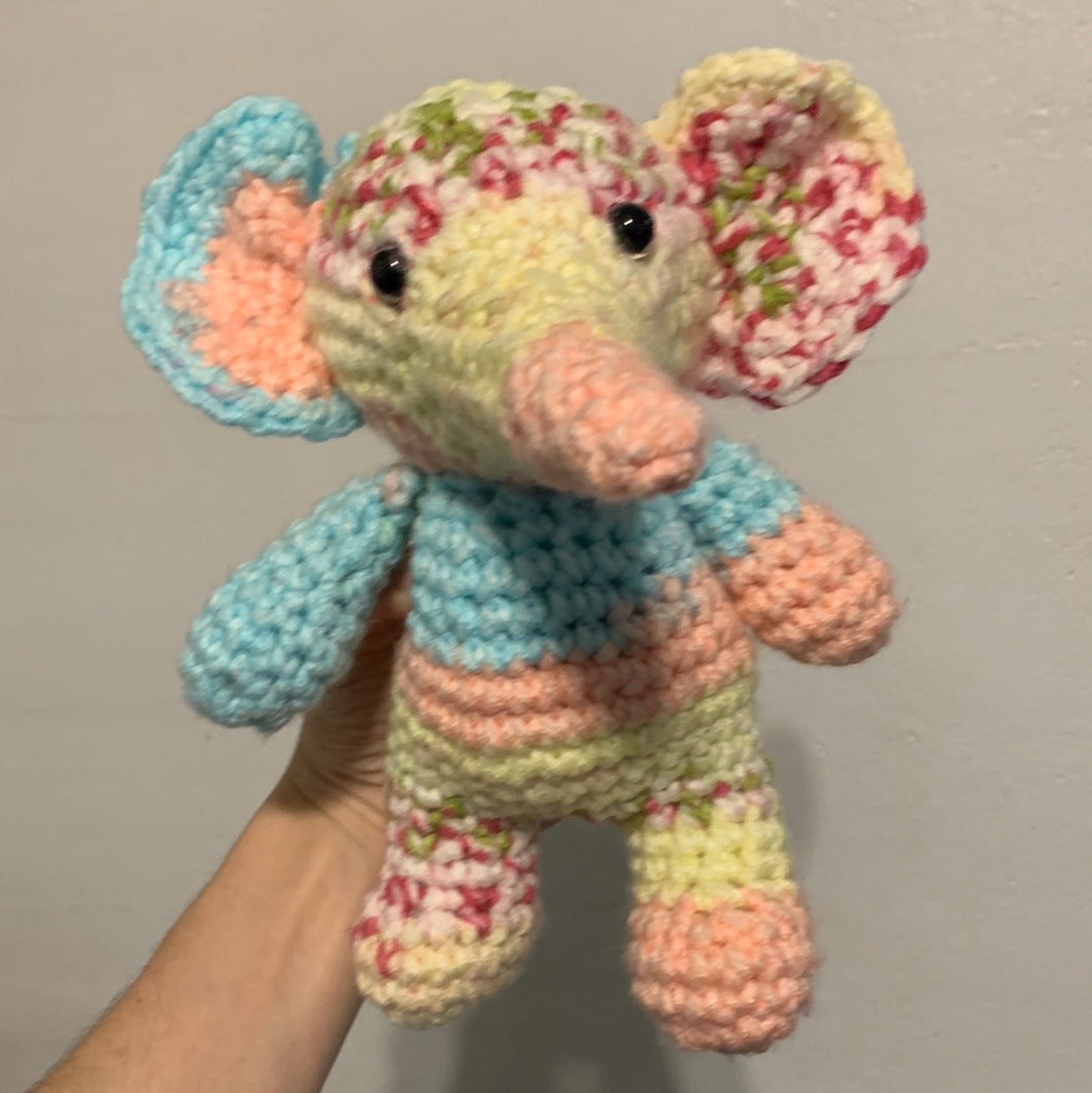 Crocheted Amigurumi Spring Elephant 9”