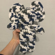 Load image into Gallery viewer, Crocheted Amigurumi Blue Camo Elephant 12.5”
