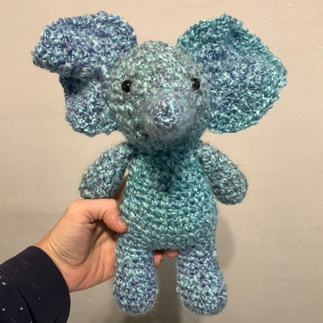 Crocheted Amigurumi Silky Blue Elephant 11”