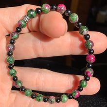 Load image into Gallery viewer, 6mm Ruby Zoisite with 4mm Black Spinel Bracelet 7.5&quot;
