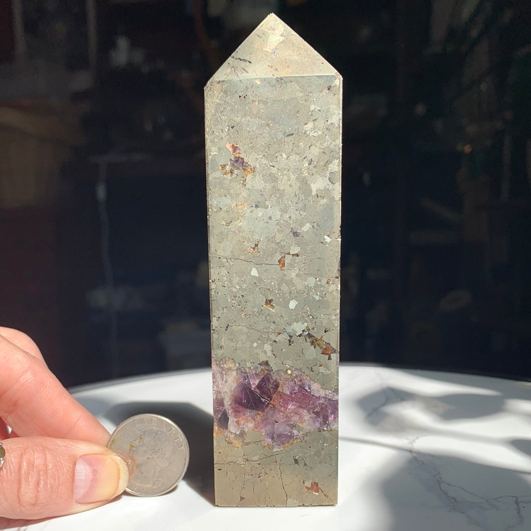 5.2” Pyrite and Amethyst Tower 402 grams