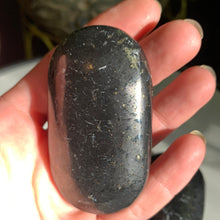 Load image into Gallery viewer, HQ Shungite Palmstone with Pyrite Flecks
