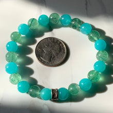 Load image into Gallery viewer, 8mm AA Amazonite and Green Strawberry Quartz Bracelet 7.5&quot;
