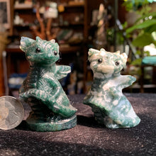 Load image into Gallery viewer, 2” Moss Agate Baby Dragon Carving
