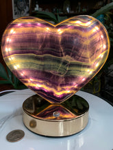 Load image into Gallery viewer, 7” Rainbow Fluorite Heart Crystal Touch Lamp

