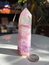 Load image into Gallery viewer, 4” Pink Fluorite Tower *slightly imperfect tip* 164grams
