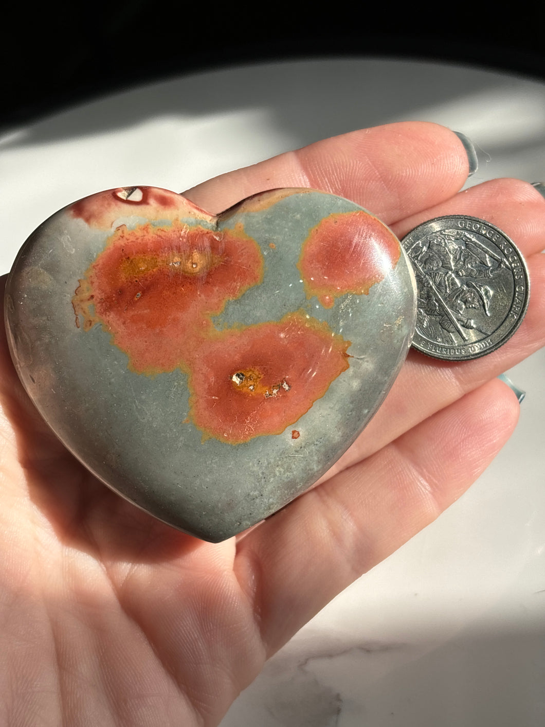 2.5” x 2.2” Polychrome Jasper Palm Heart 88 grams