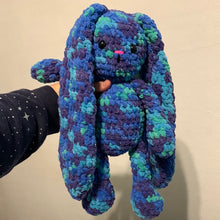 Load image into Gallery viewer, Crocheted Amigurumi Blue/Green/Purple Floppy Bunny 15.5”
