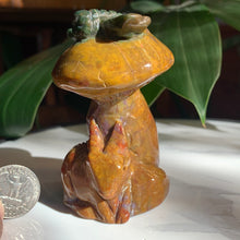 Load image into Gallery viewer, 3.4&quot; Colorful Ocean Jasper Mushroom Carving with Rabbit and Dragonfly 276 grams
