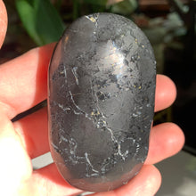 Load image into Gallery viewer, HQ Shungite Palmstone with Pyrite Flecks

