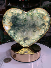 Load image into Gallery viewer, 6.75” Moss Agate Heart Crystal Touch Lamp
