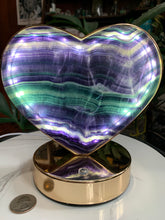 Load image into Gallery viewer, 7” Rainbow Fluorite Heart Crystal Touch Lamp
