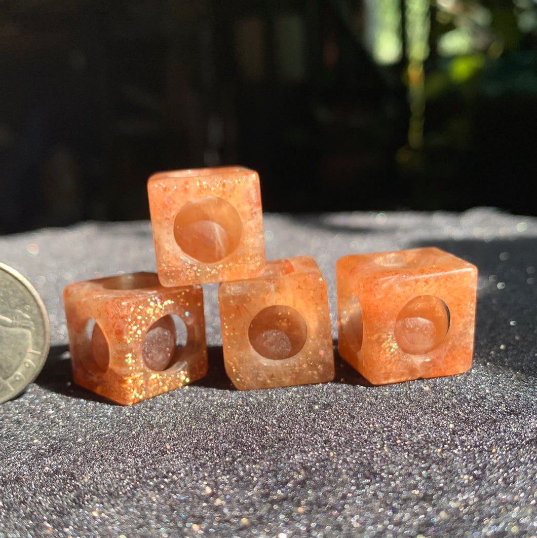 16mm AA Confetti Sunstone Mini Puzzle Cube With Sphere Inside