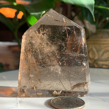 Load image into Gallery viewer, 2.7” Golden Rutilated AA Smokey Quartz point 154g
